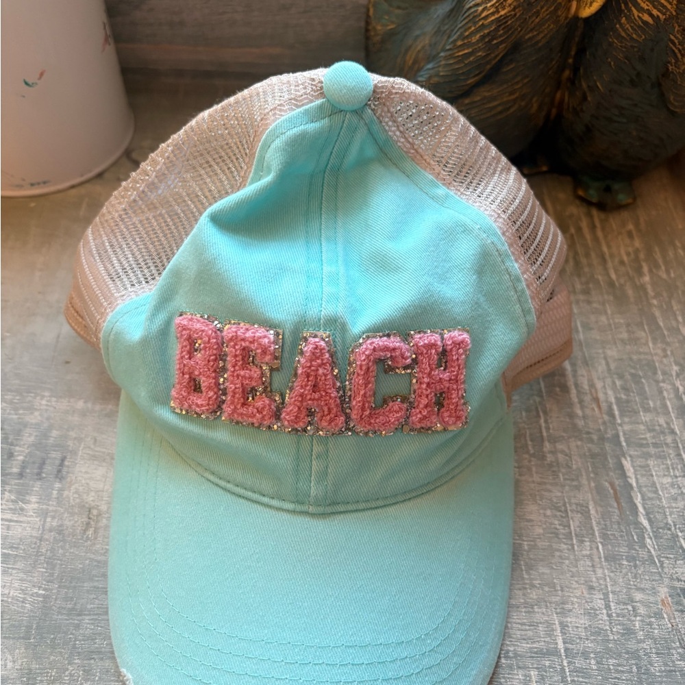 David and Young Aqua & Pink 'BEACH' Embroidered Trucker Hat